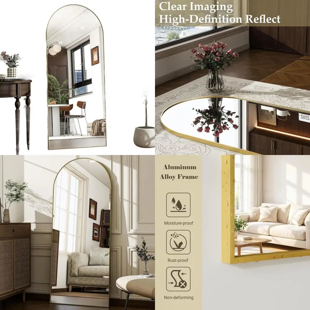 

Зеркало настенное арочное в полный рост 57 дюймов - золотое, для ванной, гостиной, спальни и прихожей