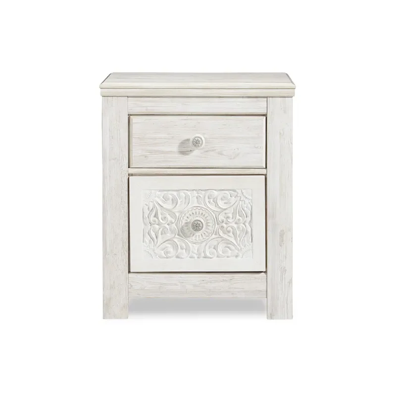 Hand carved white solid wood bedside table 2 drawers retro bedside table