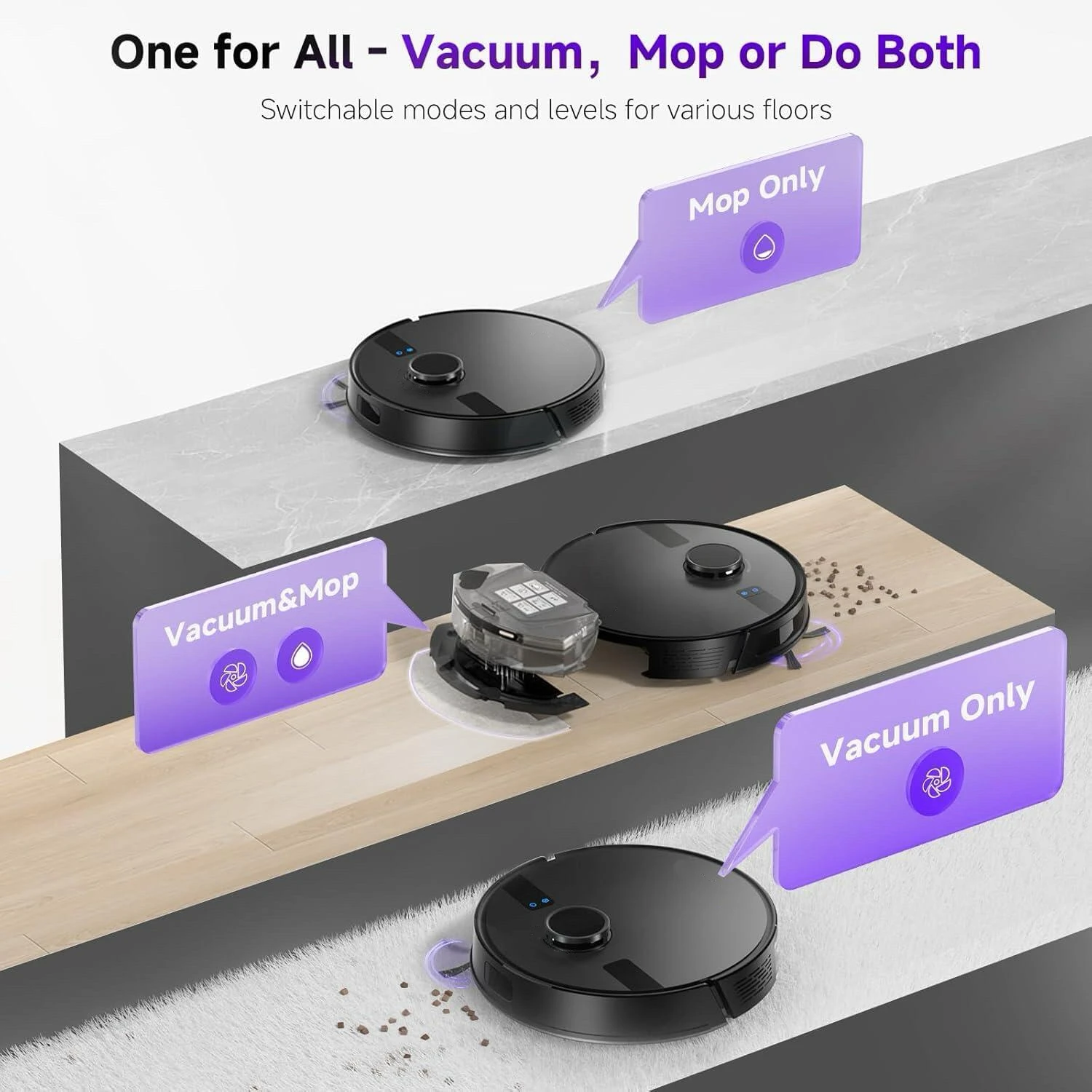 Powerful Automatic Cleaning Robot Vacuum Cleaner Wet and Dry Mopping HEPA Customized Self-Emptying Lidar Navigation Upgraded LDS
