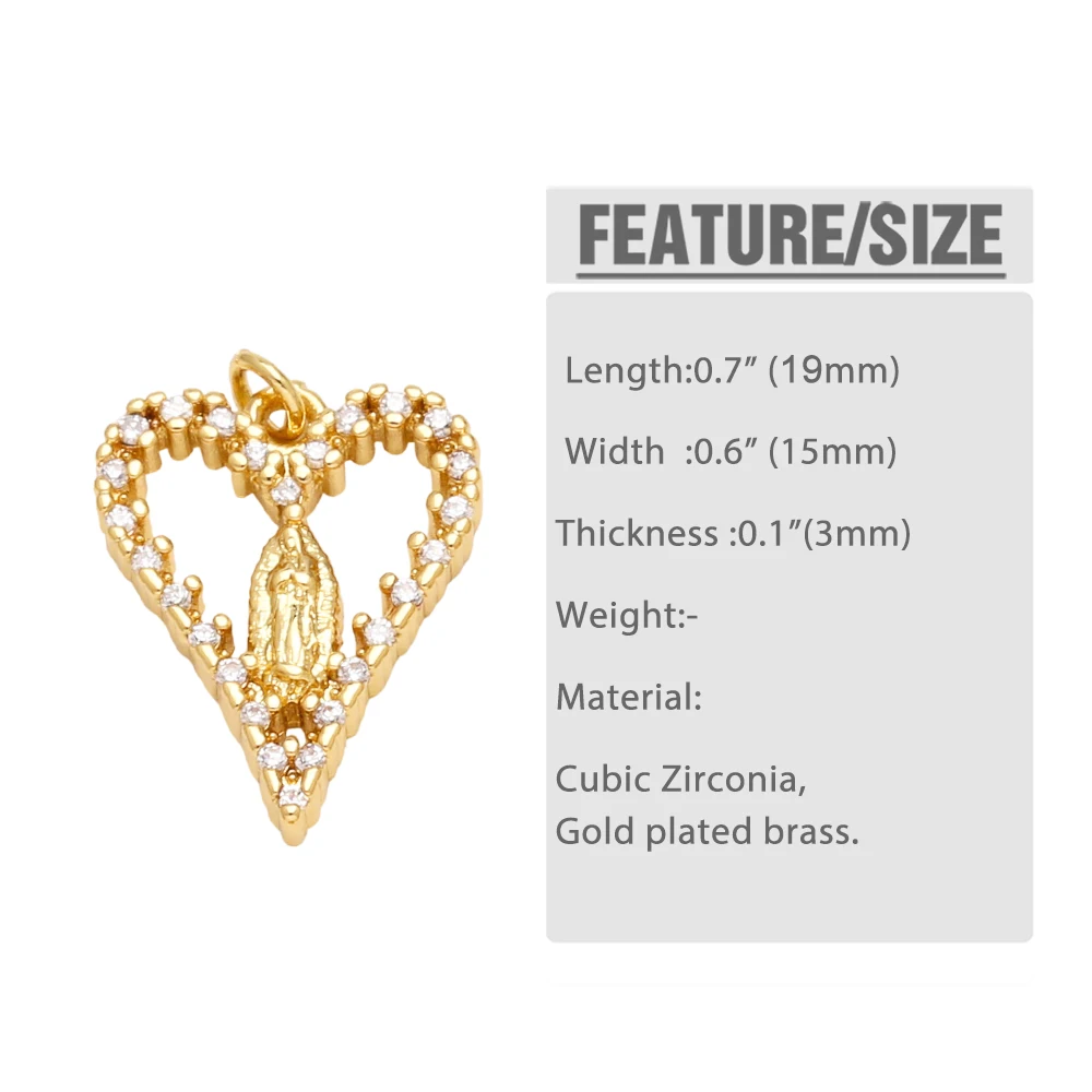 OCESRIO White Crystal Heart Charms for Bracelet Copper Gold Plated Heart Key LOVE Virgen María accesorios de joyería chma277