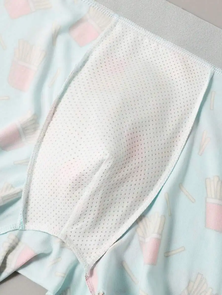 

3pcs Mens French Fries Print Boxer Shorts Elastic Waist Comfortable Underwear