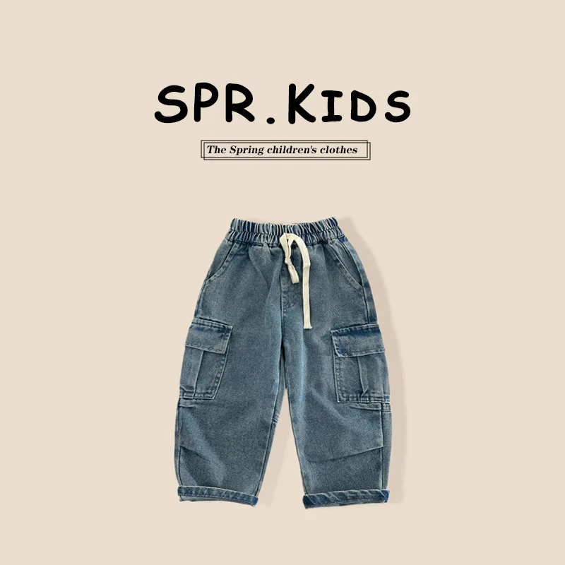 Children's Jeans 2025 Spring New Children's Clothing Boys' Multi-Pocket Long Pants Boys' Baby Spring Casual Pants