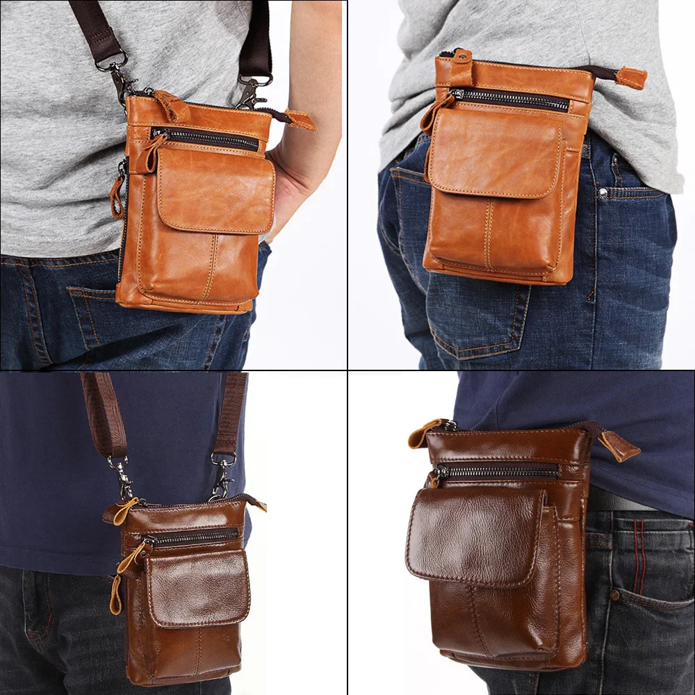 Herren Hüft taschen Echt leder Mann Brusttasche Reise Gürtel tasche Fächer große Kapazität Telefon Geldbörse Mini Hip Pack