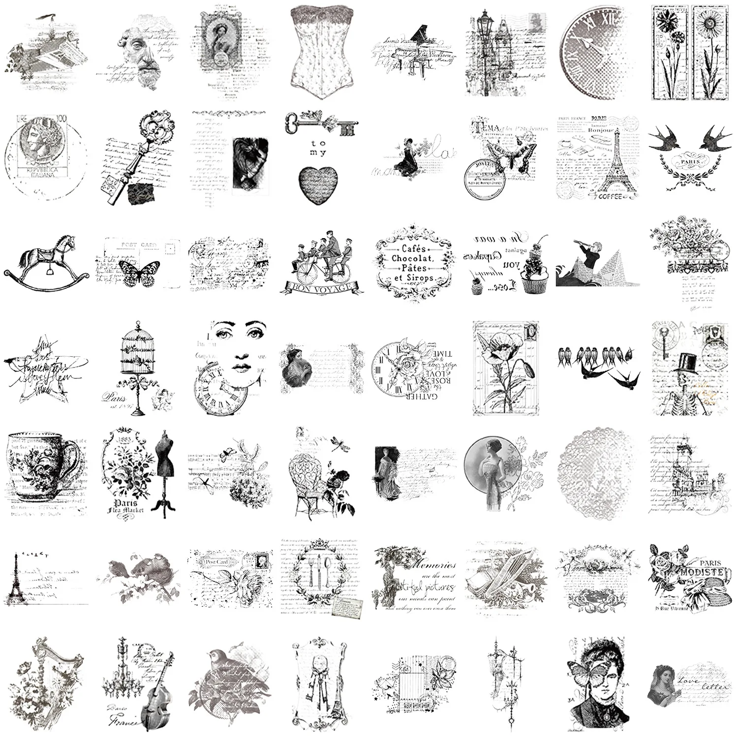 50Pcs Transparent Retro Personality Series Stickers Suitcase Phone Case Water Bottle Waterproof Decoration Diy Sticker Packs
