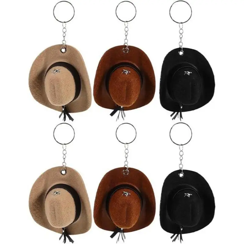 Durable Polyester Cowboy Hat Keychain Western Style for Men Women Car Decoration Home Office Backpack Pendant Charm