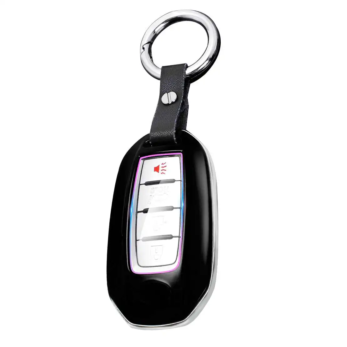 Car Key Fob Cover Case Holder with Chain Black ABS Fit for Infiniti Q50 Q60 QX50 QX55 QX60