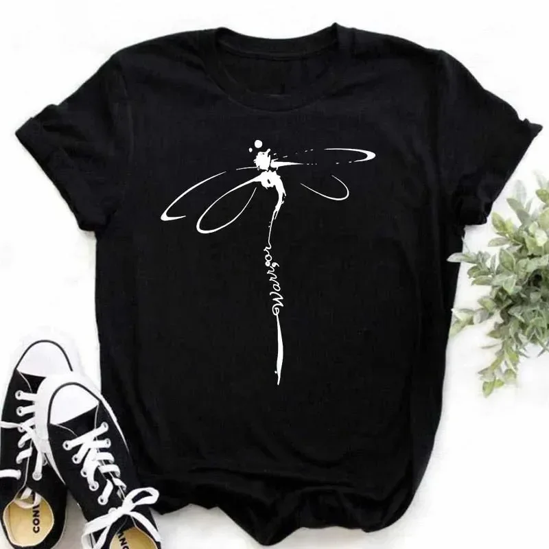 COTTON 100% Casual Cute Sunflower Butterfly Print T-shirt Comfortable Women\'s Black Top Oversized T Shirt  Graphic Tshirts