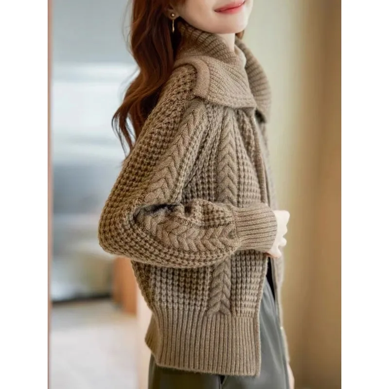 女性秋冬ジッパーセーターカーディガンレディシックカジュアル固体ニットコート毎日シンプルなジョーカー固体トップスニット女性