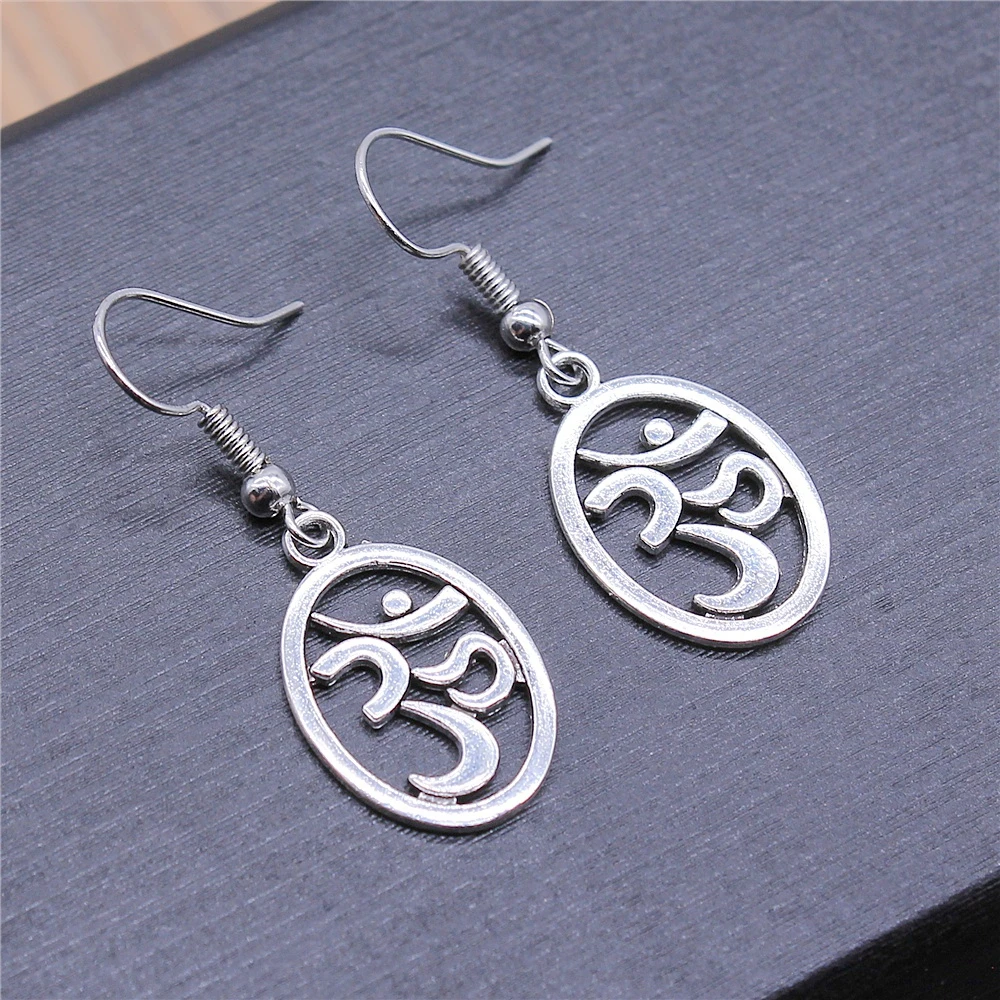 Vintage Antique Silver Color 22x14mm Om Charms Drop Earrings Dangle Earrings Women Party Gift Jewelry Handcrafts