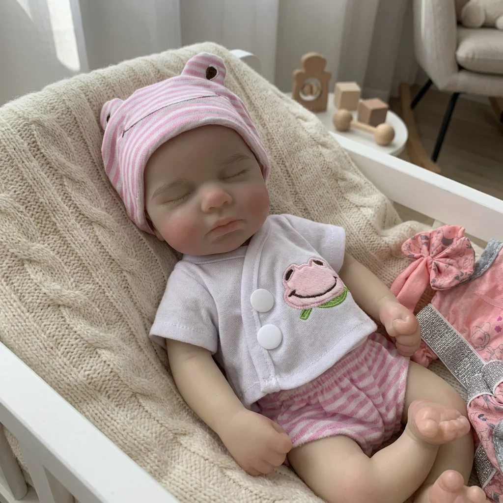 13 Inch Loulou Reborn Baby Doll Bald Full Body Solid Silicone Closed Eyes Sleeping Lifelike Newborn Hand Painted Real Touch Washable Collectible Art Doll