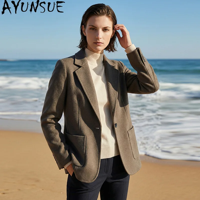 AYUNSUE 100% Wool Coats for Woman Luxury Double-sided Wool Suit Jackets Office Lady Solid Outerwear Woman Clothes Ropa Mujer