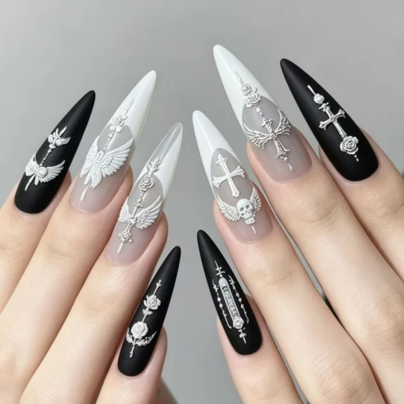 Dark Style Nail Art Mold Heart Skeleton Rose Cross Wings 3D Silicone Nail Decorations Single Piece Nail Art Stamping Tool