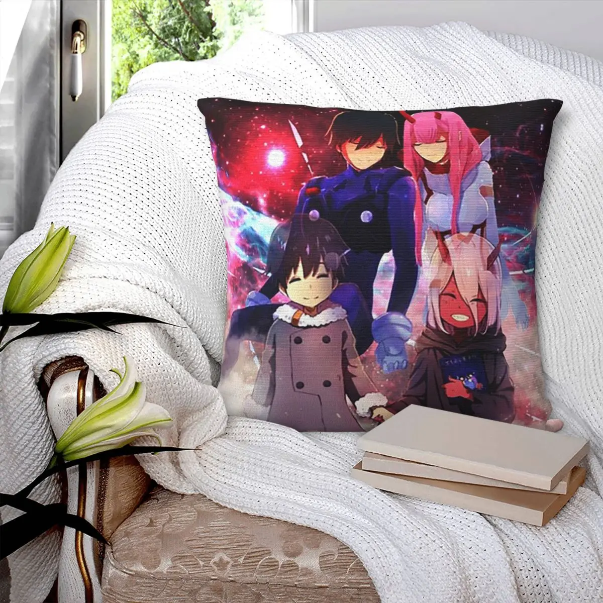Darling In The Franxx Zero Two Anime Square Pillowcase Cushion Cover Pillow Case Throw Pillow Cover for Home Bedroom Car
