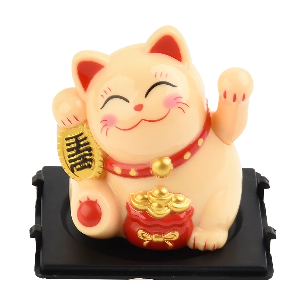 Mini Lucky Cat Decoration Mascot Solar Automatic Waving Maneki Statue Home Room Car Fortune Cat Ornament Crafts Desktop Decor