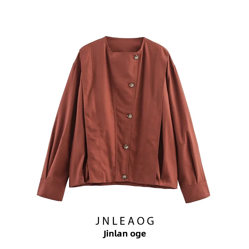 

JNLEAOG Autumn New Women's Faion Linen Blend Pilot Jaet Outerwear 8332586 Stand Fit Pure Color Polyester Fiber Ladies ...