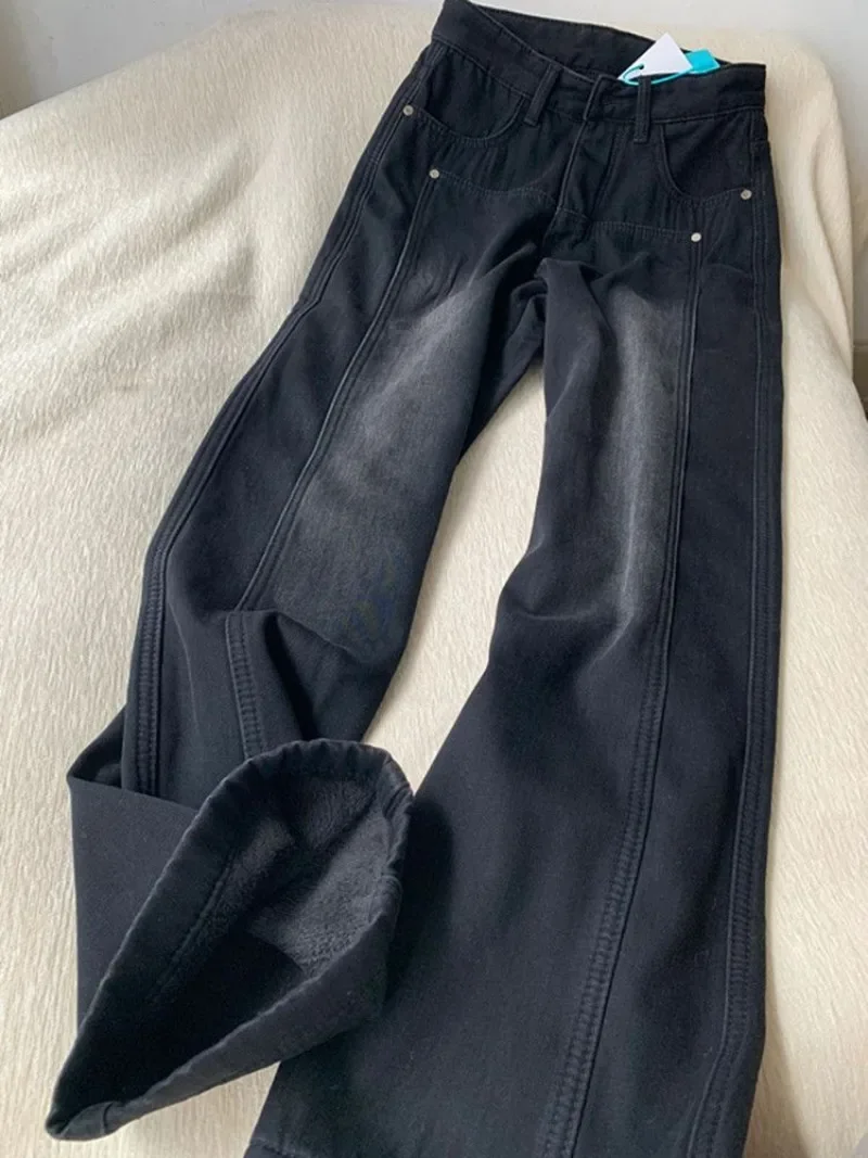 

Black Gray American High Waist Jeans Washed Women Y2k Pantalones Flare Pants Denim Vintage Straight Wide Leg Trousers Chic