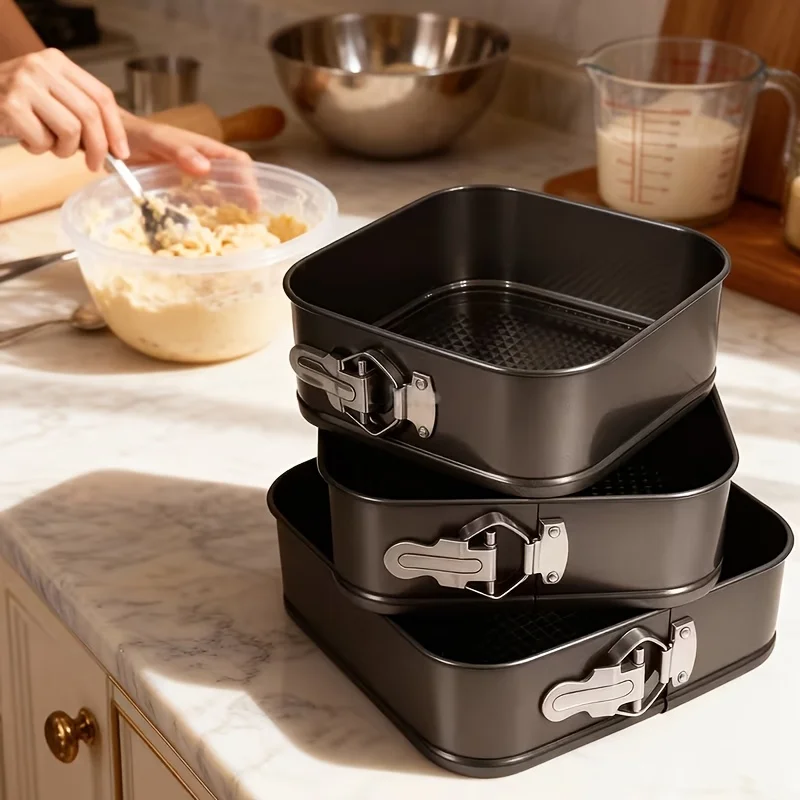 Set di stampi quadrati per torte con fondo rimovibile e rivestimento antiaderente, stampo per cheesecake a tenuta stagna, ideale per la preparazione di dolci in cucina.