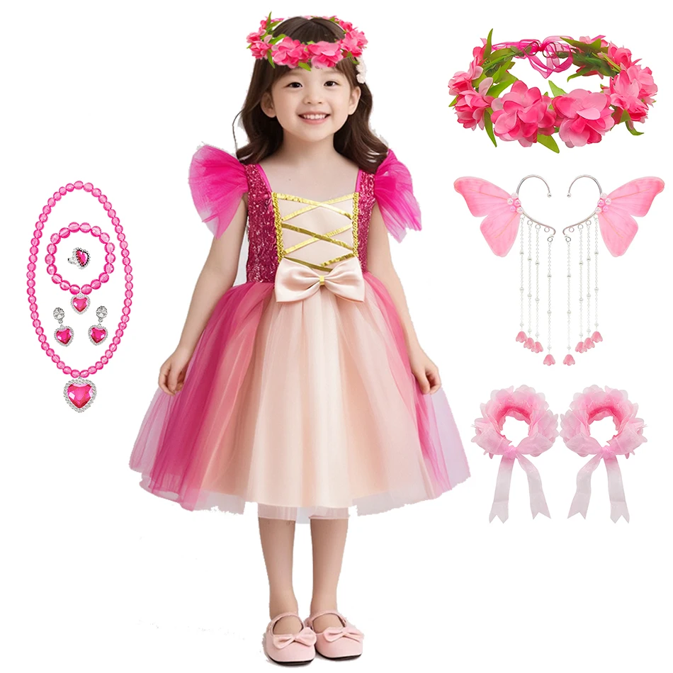 

Disney Sleeping Beauty Costume Summer Girls Princess Aurora Cosplay Clothes Cute Pink Fluffy Dress Kids Halloween Fantasy Outfit