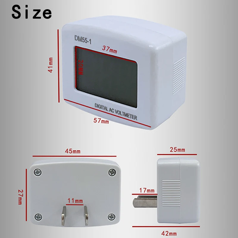 DM55-1 Digital AC Voltmeter EU US Plug Volt Meter Socket Voltage Tester LCD Display 110V 220V Wall Flat Voltage Mete