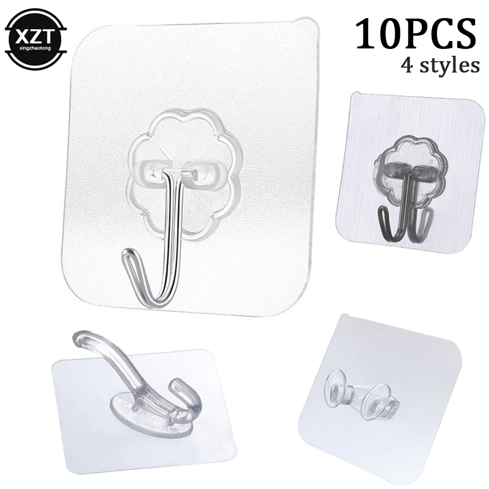 

10PCS Transparent Wall Hooks Kitchen Bathroom Self Adhesive Round Hangers Round Multi-Function Storage Hanger For Umbrella Towel