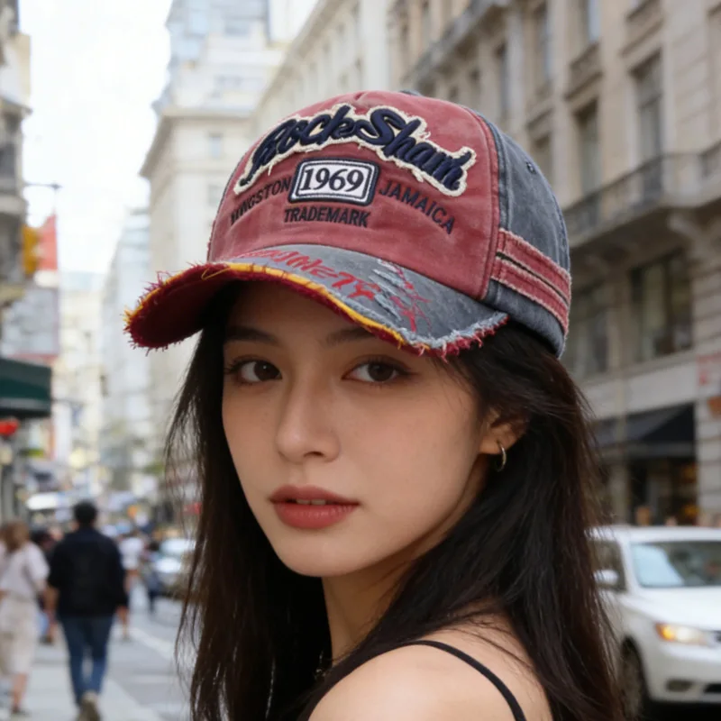 

Vintage Distressed Frayed Washed Baseball Cap Embroidered Numbers Sun Visor Duckbill Hat Adjustable Retro Cap for Men Women