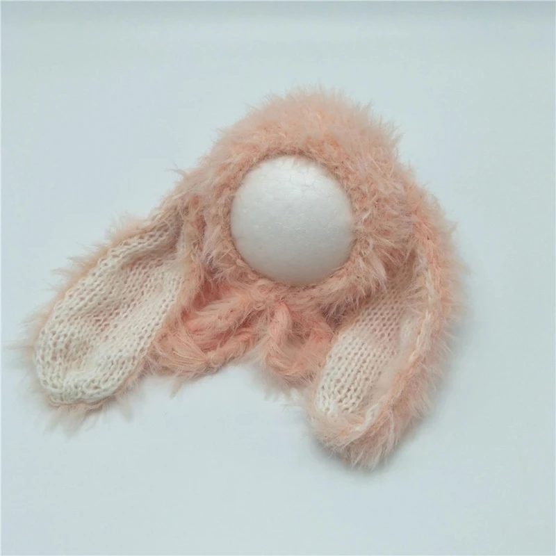 Handmade Knitted Plush Warm Baby Hat Long Rabbit Ears Woolen Yarn Newborn Beanie Cap for    Newborn Photography Props Hat Bonnet