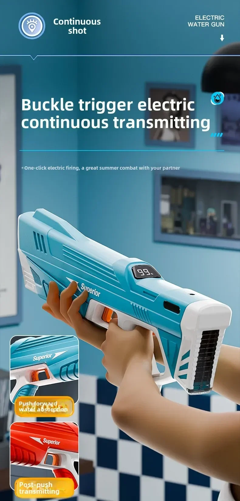 Neue Kinder Elektrische Wasserpistole Großhandel Automatische Wasser Absorption Batterie DisplayGroße Kapazität Jungen Wasser PlayToyWaterGun – Detail 6