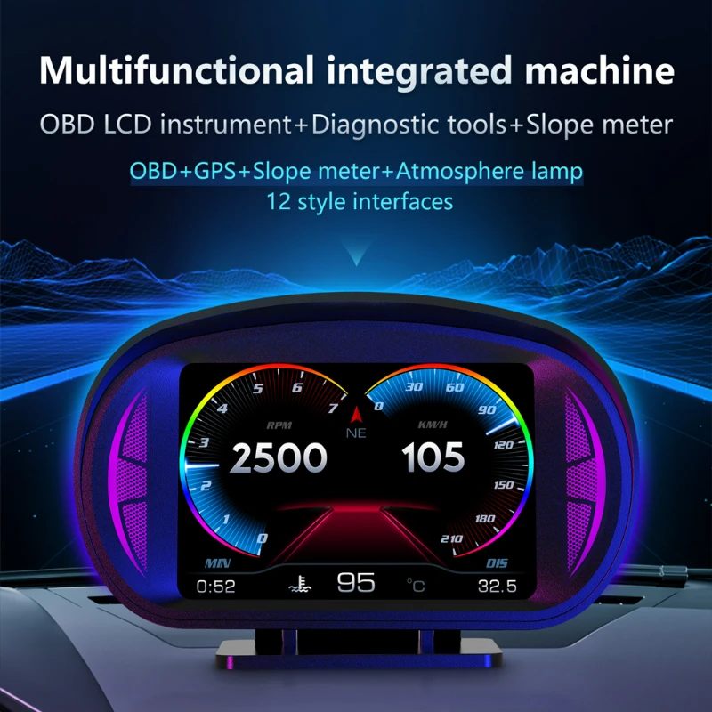 On-board Computer Head Up Display Multi Functions GPS OBD2 HUD Gauge Digital Speedometer Driving Turbo Speed Alarm for All Cars