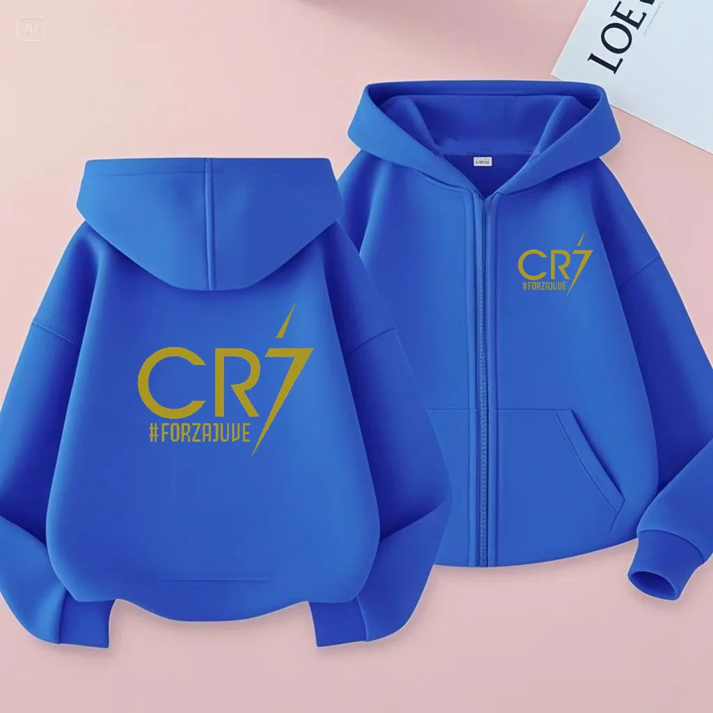 Children Football Hoodie Letter CR7 Zipper Style Coat Sweatshirt Boys Girls 3-12Yrs Long sleeves Loose Top Casual Sports Clothes