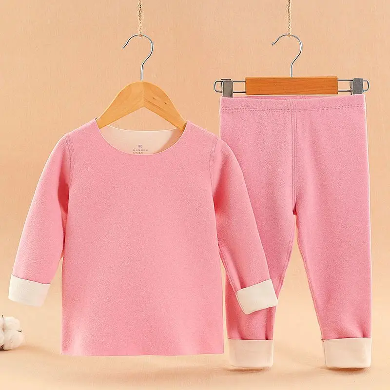 Europe and America 3-18T Autumn/Winter Boys' Velvet Warm Underwear Girls' Set Children's Plus Thin Velvet Autumn Pants