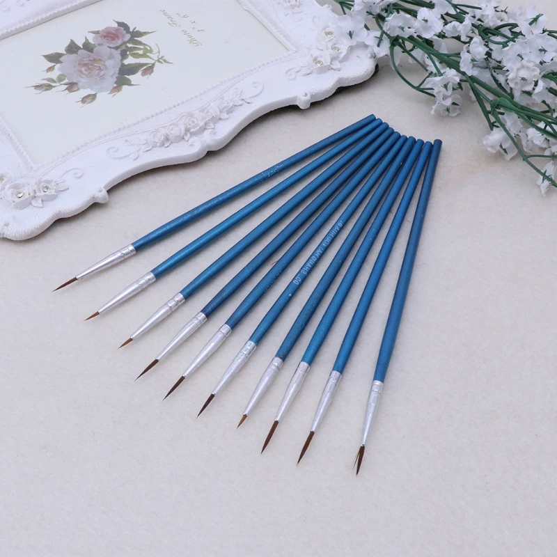 10Pcs Nylon Hair Artist Paint Brush Acrylic Watercolor Round Fine Hand Point Tip