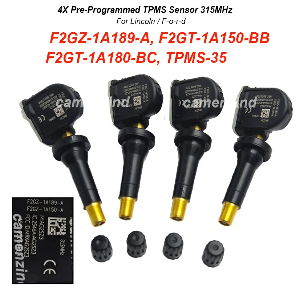 4PCS TPMS programados de 315MHz F2GZ-1A189-A TPMS-35 para Lincoln MKX Nautilus Mark LT F2GT-1A150-BB F2GT-1A180-BC F2GZ1A189A