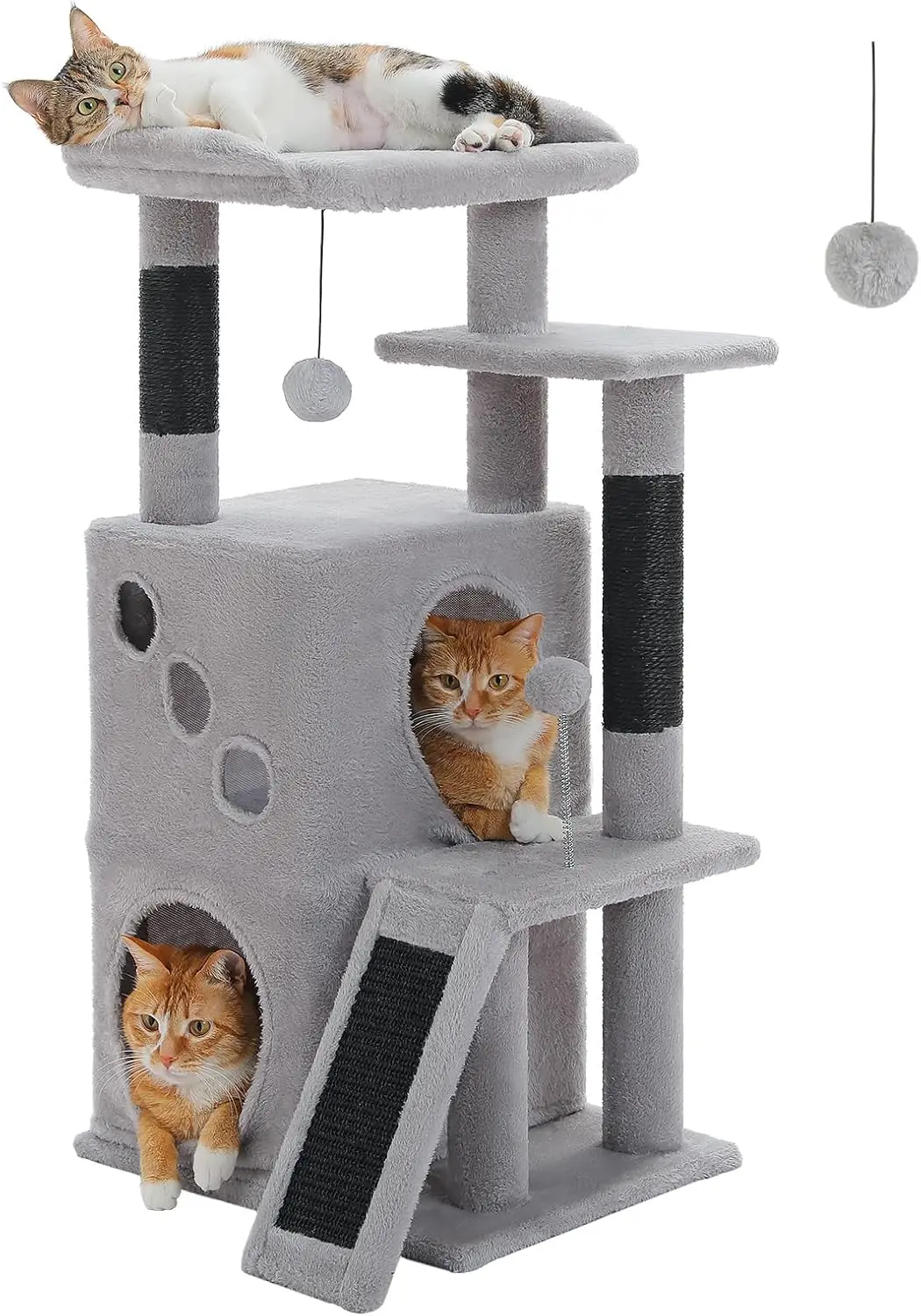 

Cat Tree for Indoor Cats, 34.6' Small Cat Tower with Scratching Posts, 2 Condos, Scratching Ramp