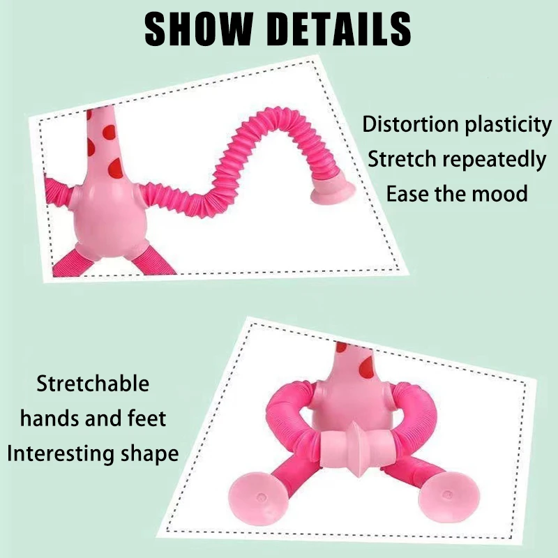 Ventosa Brinquedos para Crianças, tubos Pop, alívio do estresse, telescópico Girafa, aliviar o estresse, fole sensorial, Anti-Stress Squeeze Toy