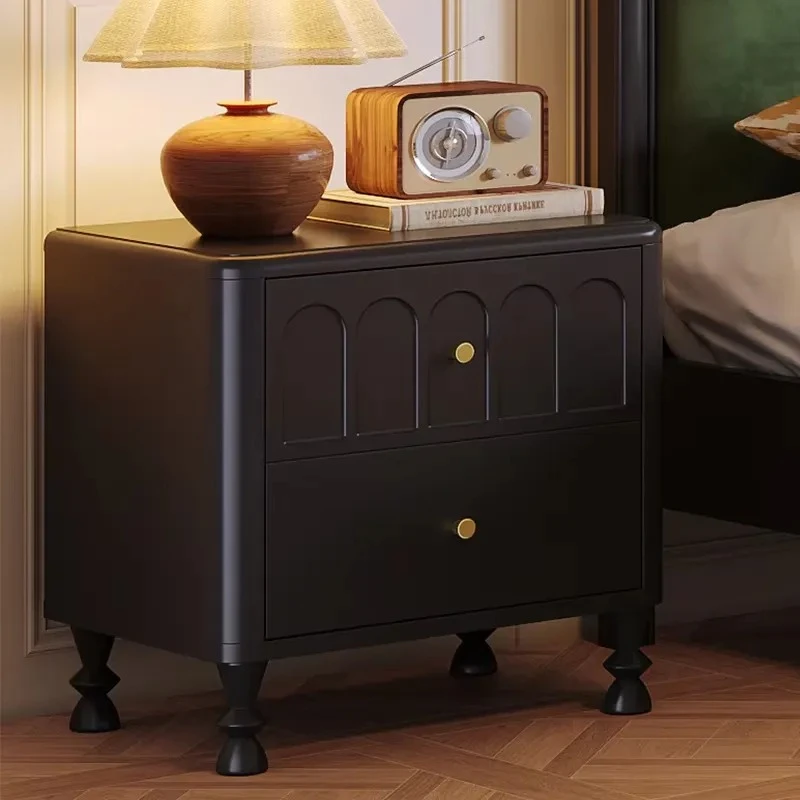 Simple solid wood bedside table, black storage cabinet, light luxury bedroom bedside table