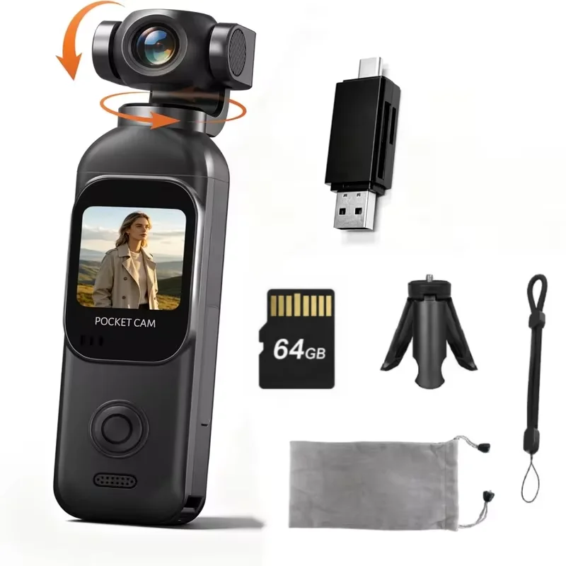 Kaysunlink 1080P Vlogging Camera with 270°Rotatable Lens, Handheld POV Pocket Camera with Touch Screen & WIFI, 5 Hours Power, One-button Recording Camcorder with 64GB Card for Daily Use, Travel, Black