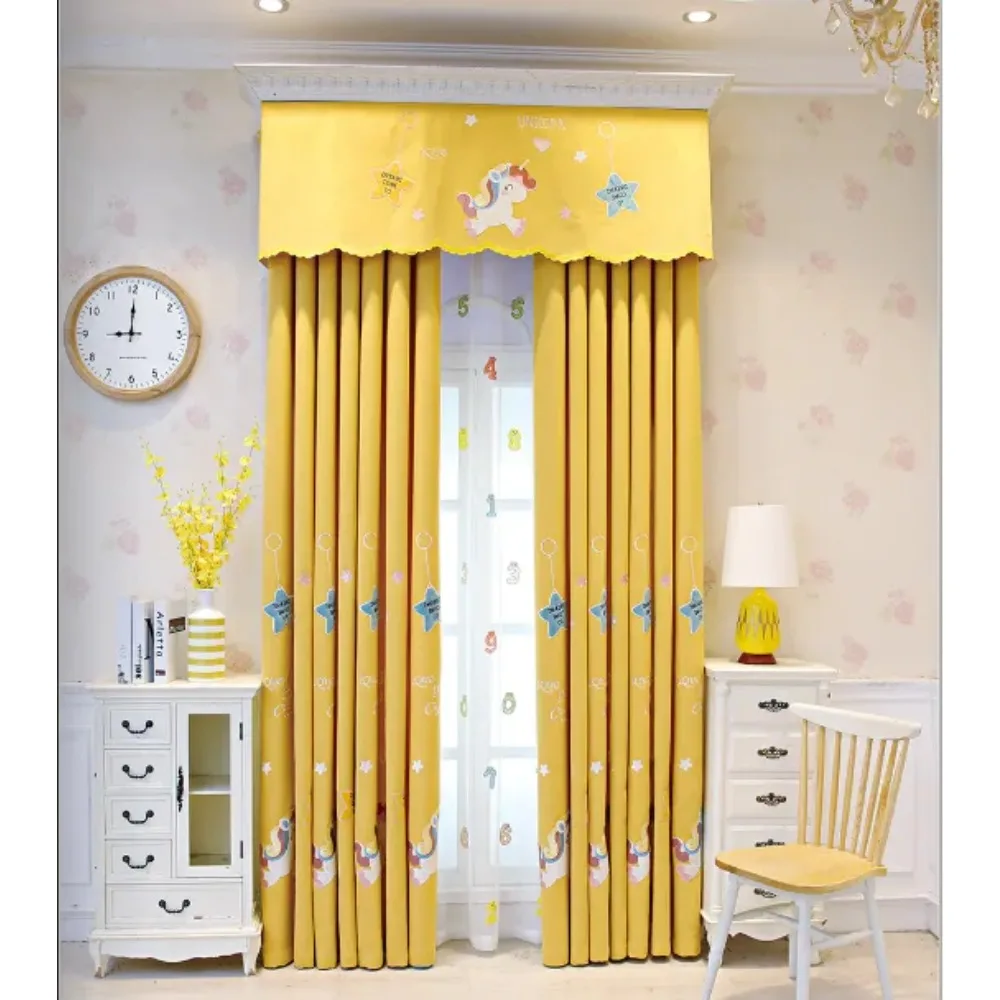 

Cartoon Anime Kids Curtains Cotton Linen Blend Embroidered Velvet Accents Sheer Playful Drapes for Boys Girls Room Window Magic
