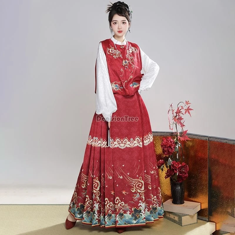 2025 sweet princess daily dainty hanfu set new chinese ming style wedding toasting attire fairy literature art horse face skirt