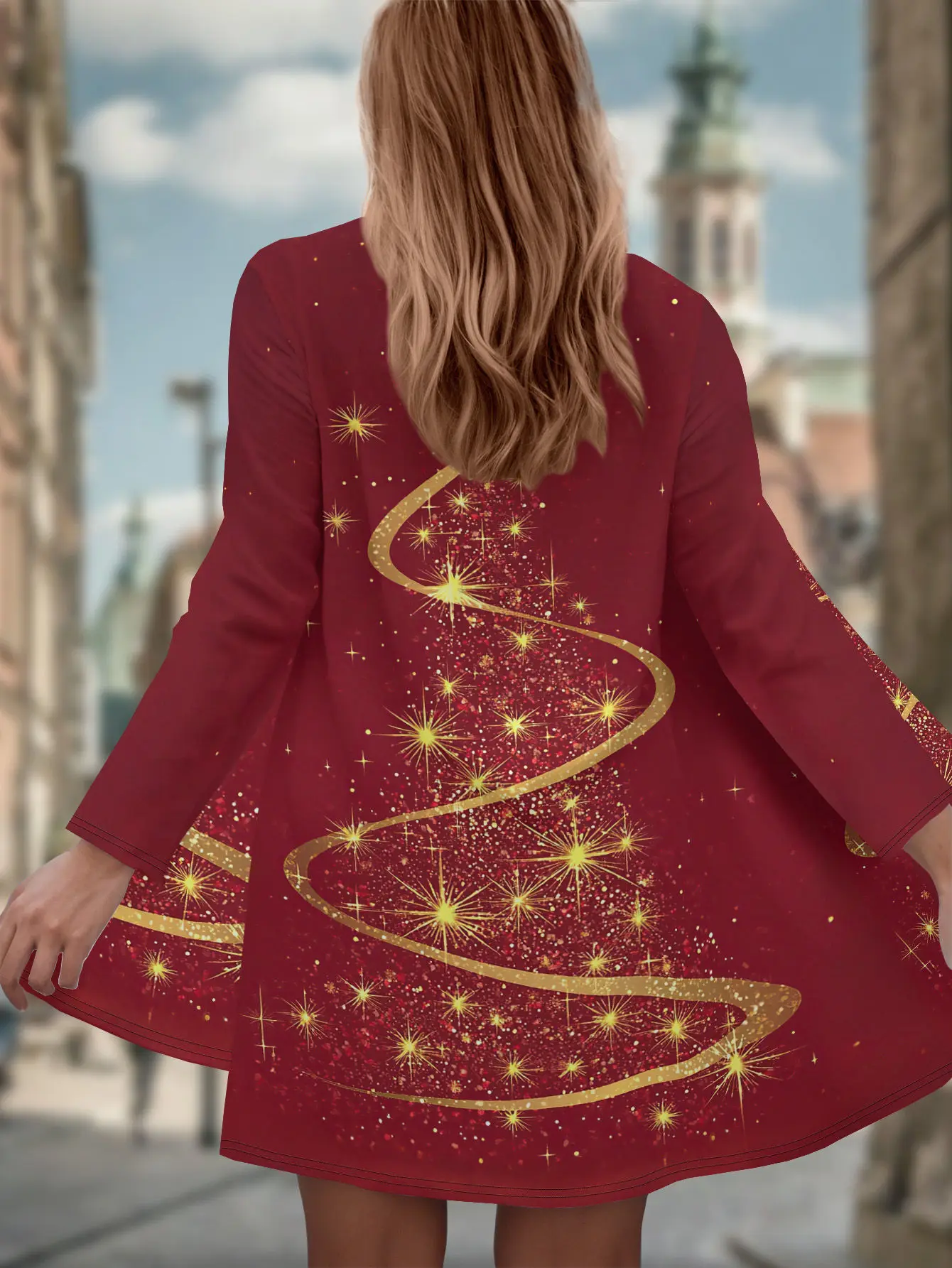 سترة نسائية بطبعة شجرة عيد الميلاد، قماش محبوك ناعم، أكمام طويلة مفتوحة من الأمام، نمط كاجوال أنيق، غطاء ربيع الخريف