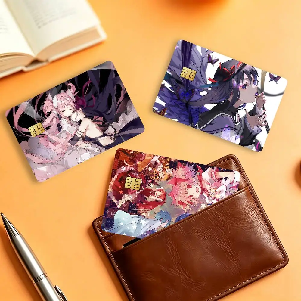 CARTOOON P-Puella Magi M-Madoka Homura Akemi Matte Card Stickers For Credit Cards Debit Cards And Transit Cards 4Pcs