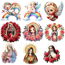 Beautiful Flower The Virgin Mary Christ Iron On Heat Transfer Sticker For Cloth DTF Pinted Vinyl Thermal Washable T-Shirt Decal