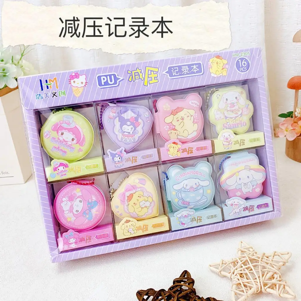 

16Pcs/box Decompression Record Book Sanrio Cinnamoroll Kuromi Cartoon Mini Color Page Notepad Portable Pocket Book Toy Wholesale