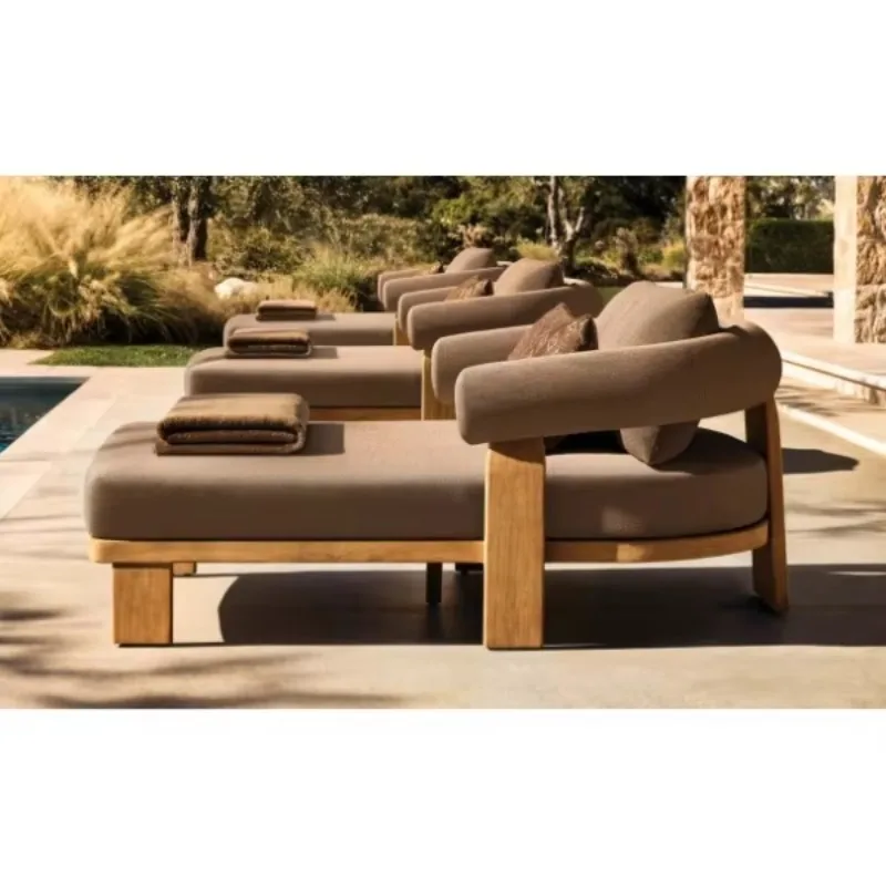 High End Solid Teak Bistro Furniture Sun Lounger Daybed Garden Patio Fabric Sofa Set
