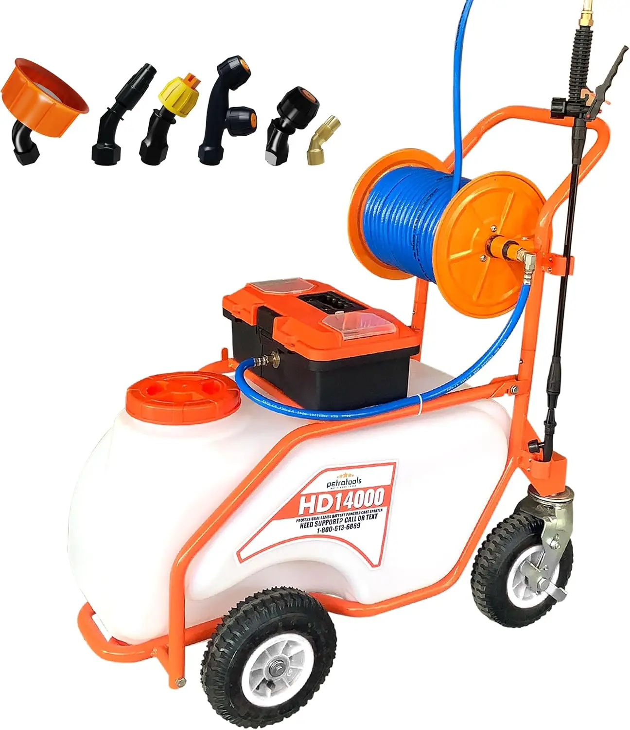 

14 Gallon Large Cart Sprayer - Portable Weed Sprayer for Lawn & Garden with HD Wand, Nozzles, Battery Operated Portable