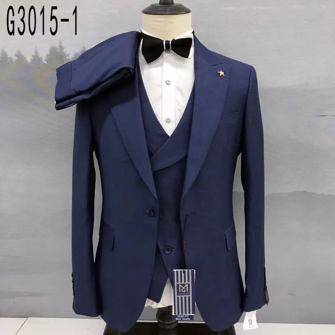 Fashion Men Suit Set Formal Party Slim Fit Blazer Vest Pants 3Pcs Wedding Gala Elegant Grooms Outfits Classic Chinese Tunic Suit