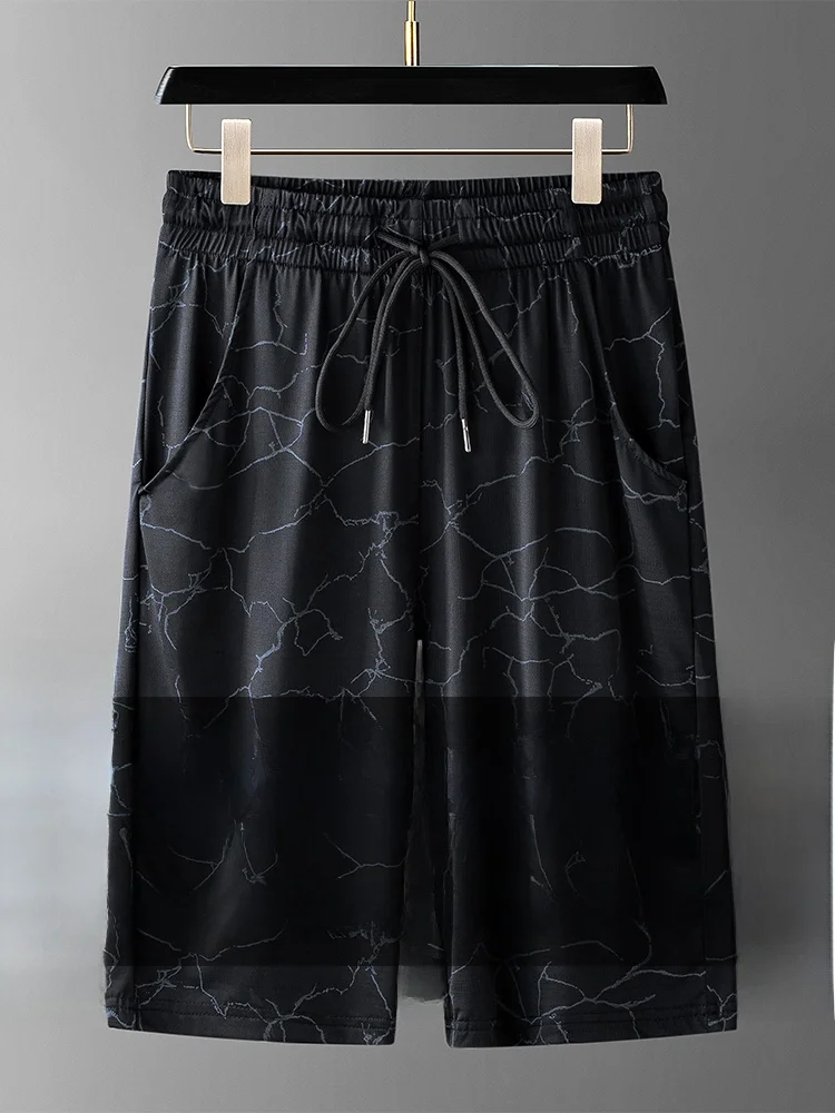 

plus Size Ice Silk orts Men's Summer Thin Cool Qui Dry Sports Five-Quarter Loose Casual Mid-Pants Breathable Faionable