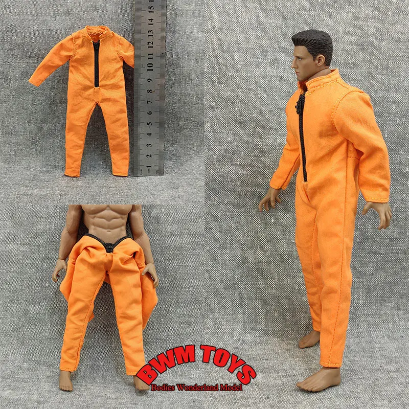 

In Stock 1/12 Scale Male Soldier Stand Up Collar Half Zipper Prisoners Jumpsuit For 6Inch Normal Action Figure Doll Body