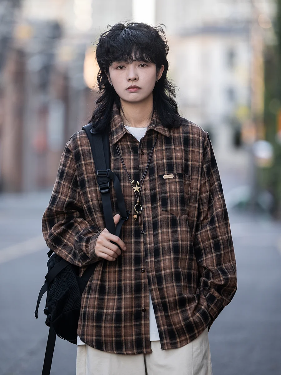 

Loose Casual Plaid Long Sve irt Men Women Autumn New Sle Retro Japanese Sle Artistic Outerwear Cotton Pure Fabric