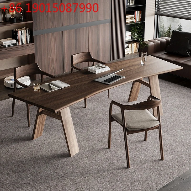 Simple modern North American black walnut saddle leather desk pure solid wood light luxury boss table