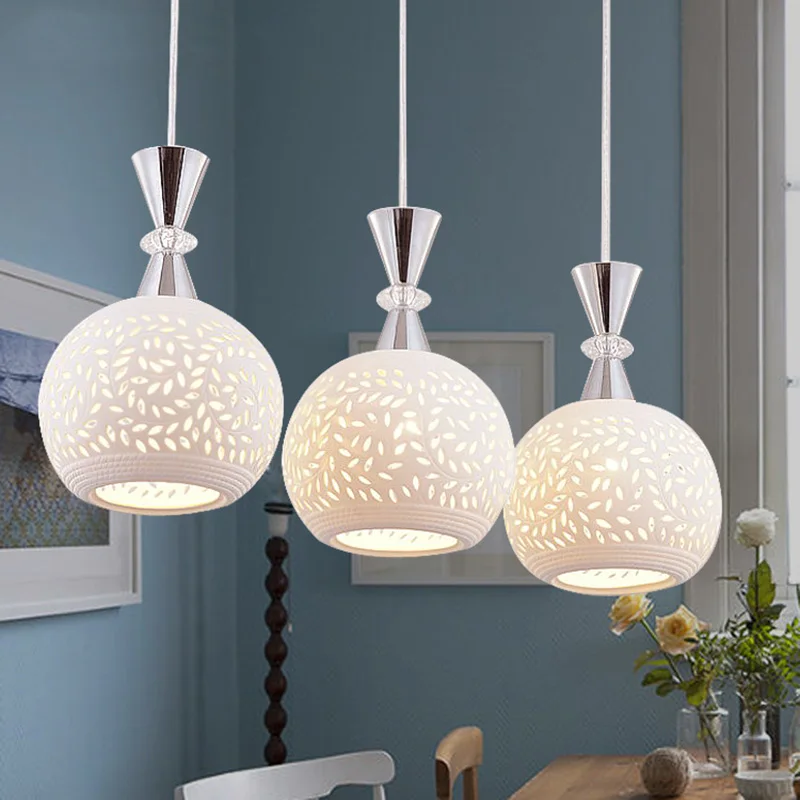 pendant light   round creative led three-head lamp restaurant chandelier dining room lamp bar counter ceramic chandelier